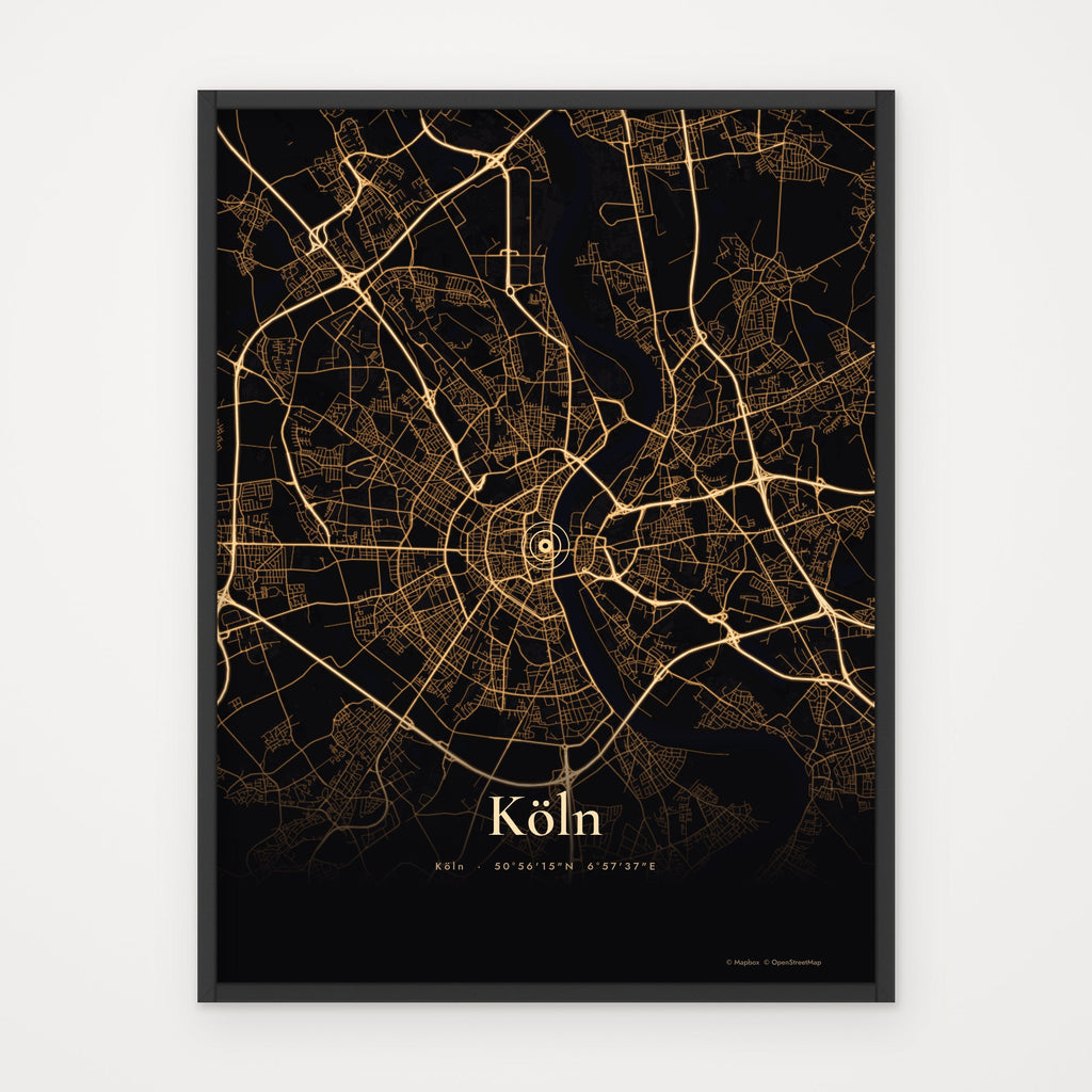 Stadtkarte GOLDEN – Poster im schwarzen Rahmen