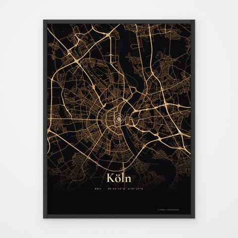 Stadtkarte GOLDEN – Poster im schwarzen Rahmen