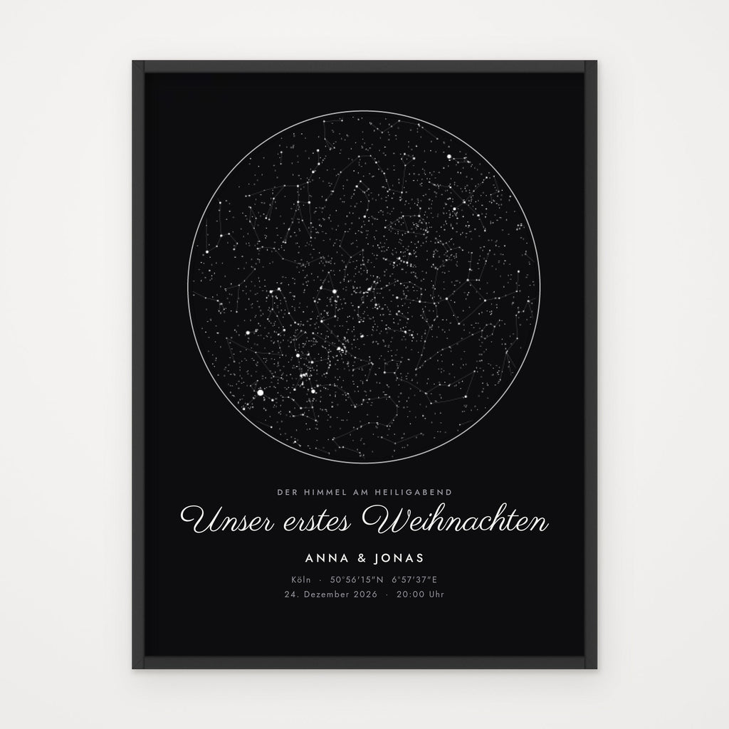 Weihnachtsposter UNSER ERSTES WEIHNACHTEN – Poster im schwarzen Rahmen