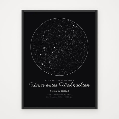 Weihnachtsposter UNSER ERSTES WEIHNACHTEN – Poster im schwarzen Rahmen