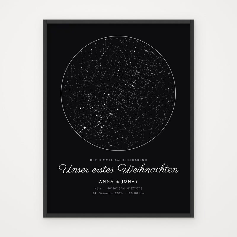 Weihnachtsposter UNSER ERSTES WEIHNACHTEN – Poster im schwarzen Rahmen